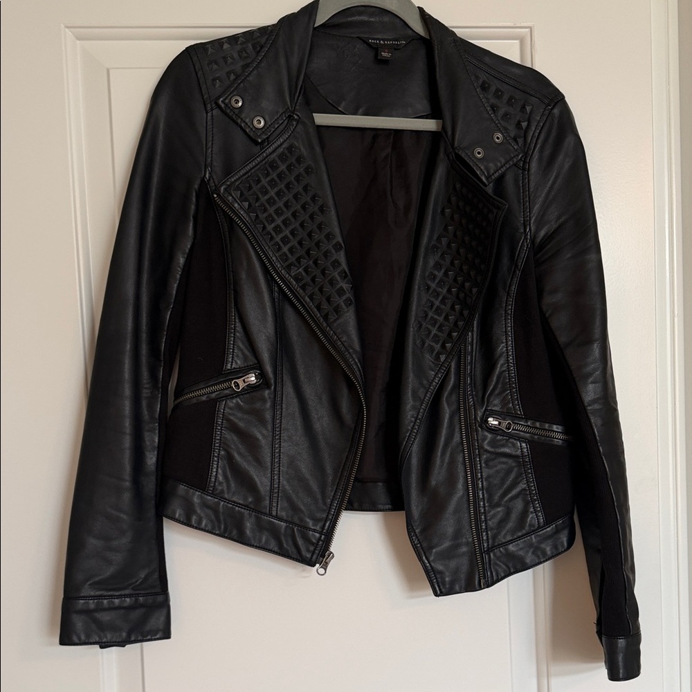 Rock & Republic Black Studded Leather Moto Jacket